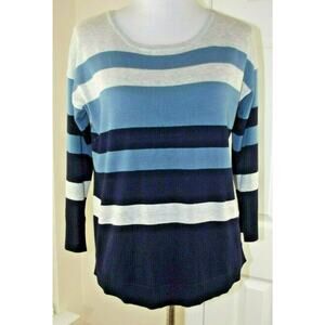 CABLE & GAUGE STRIPED SWEATER - Size SMALL - Blue Lightweight Zip
